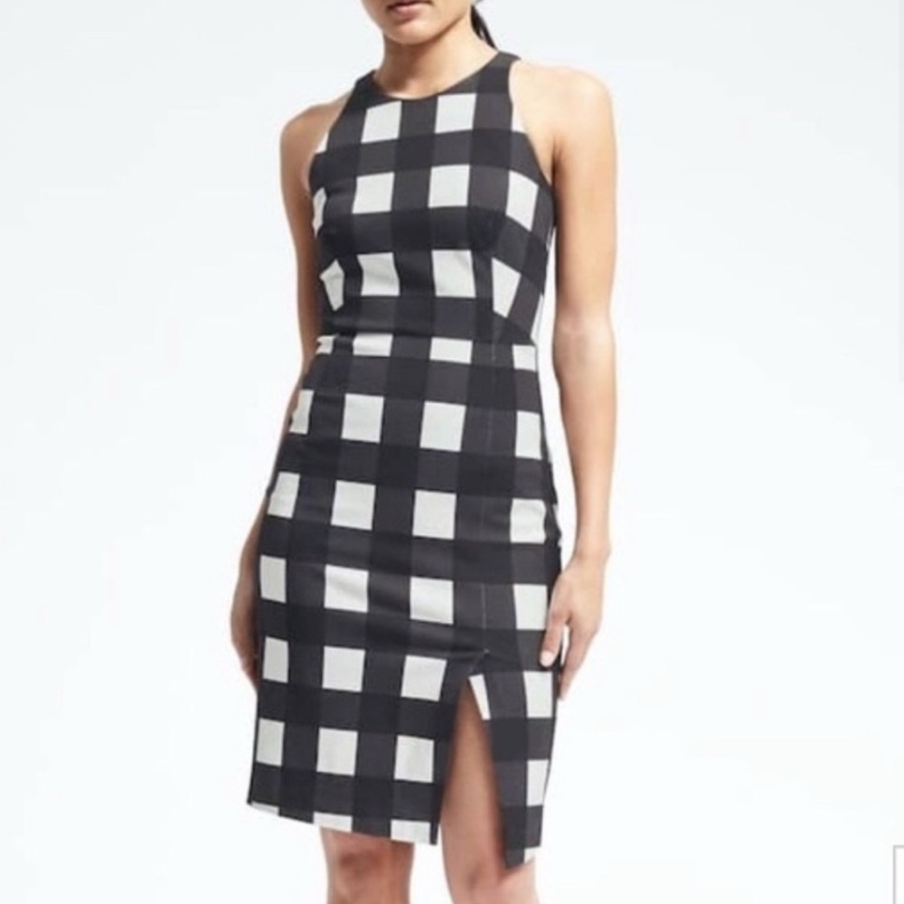 Banana Republic Black and White Halter Sheath Midi Dress - Picture 4 of 15